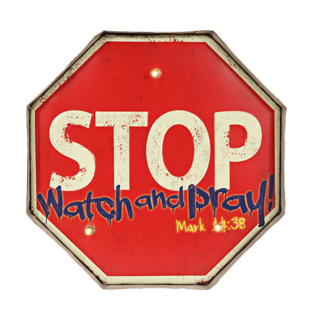 STOP LED Metal Tin Sign Retro Plaque Poster Bar Pub Home Wall Plaque Decorations