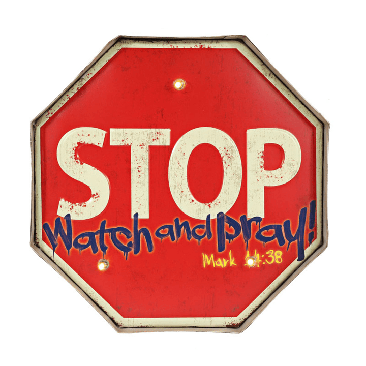 STOP LED Metal Tin Sign Retro Plaque Poster Bar Pub Home Wall Plaque Decorations