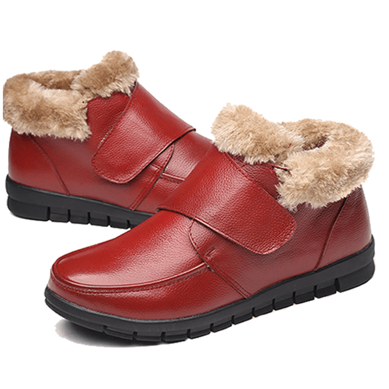 Genuine Leather Cotton Shoes Casual Slip on Fur Lining Boots