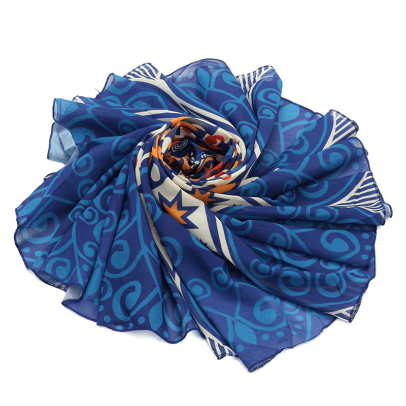 145Cm round Blue Fish Print Thin Chiffon Beach Shawl Mat Mandala Tablecloth Bed Sheet Tapestry