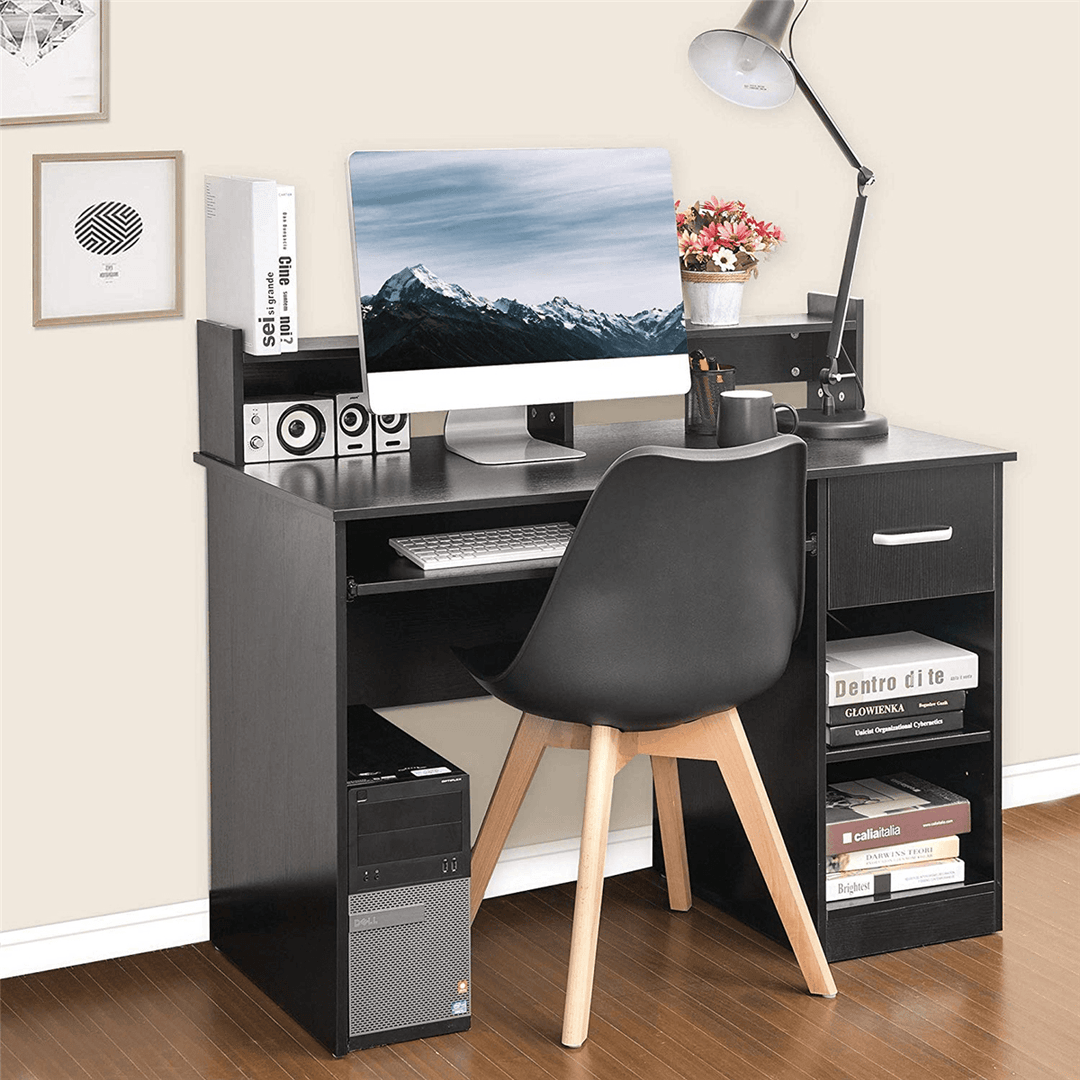 Computer Desk with Drawers Storage Shelf Keyboard Tray Home Office Laptop Desk Desktop Table for Small Spaces