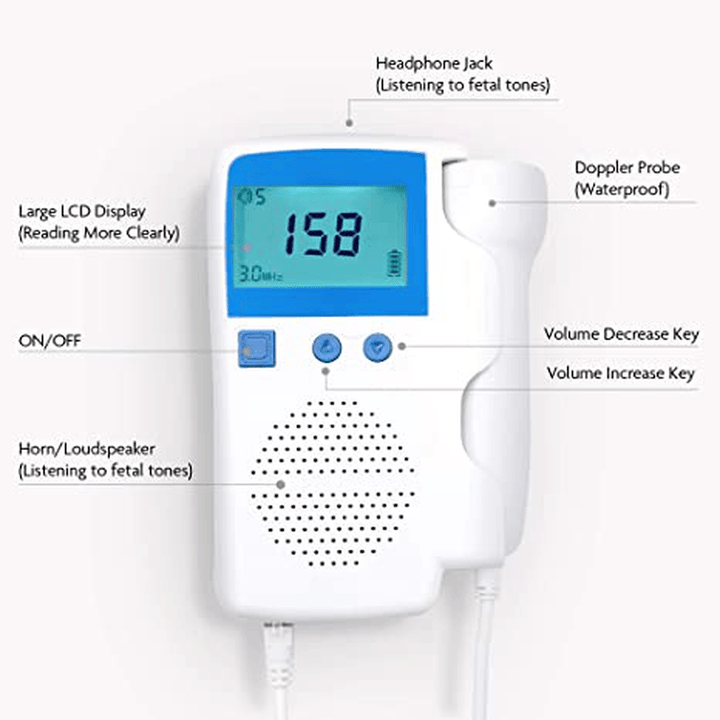 Doppler Fetal Heart Rate Monitor Baby Heartbeat Detector Health Prenatal Probe Intelligent Dynamic Monitoringor for Pregn…ëncy Gifts for First Time Moms