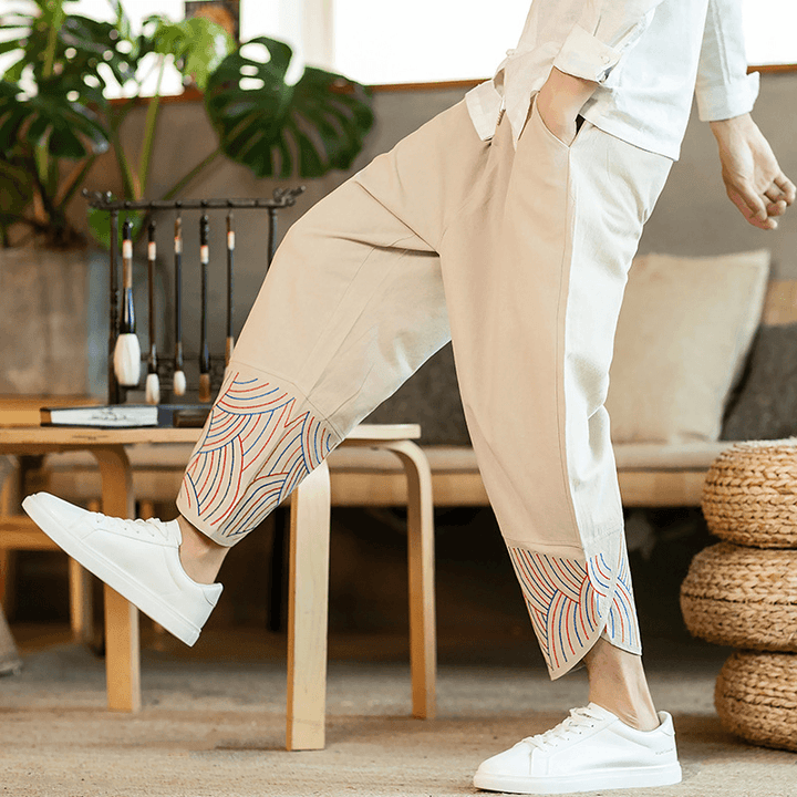 Linen Solid Color Mid-Waist Loose Fashion Straight-Leg Pants