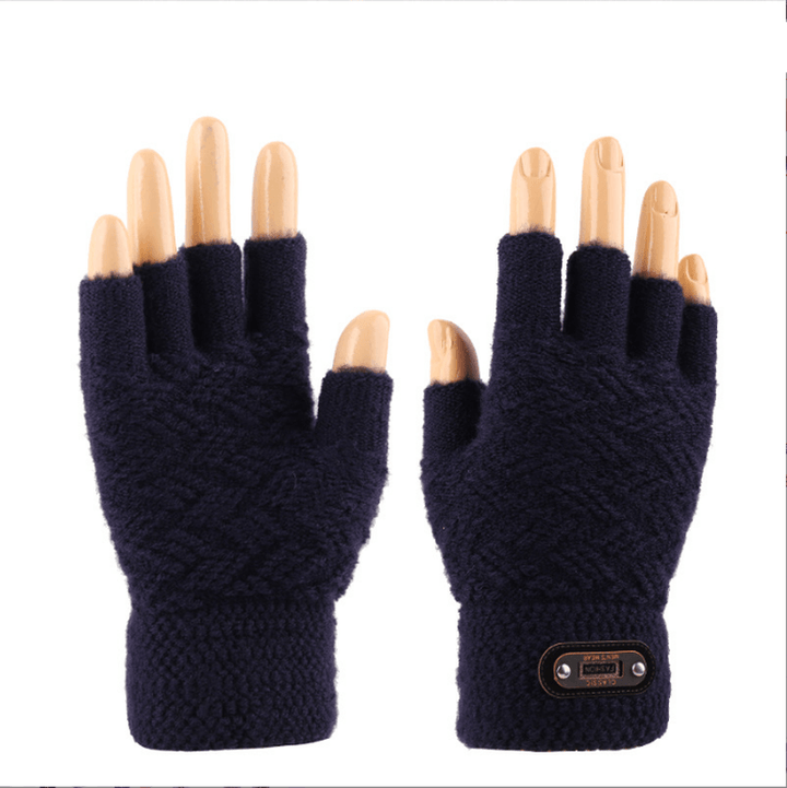 Knitted Touch Screen Men'S Warm Half-Finger Gloves