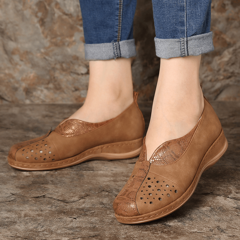 LOSTISY Women Stitching Hollow Out Slip Resistant Flats