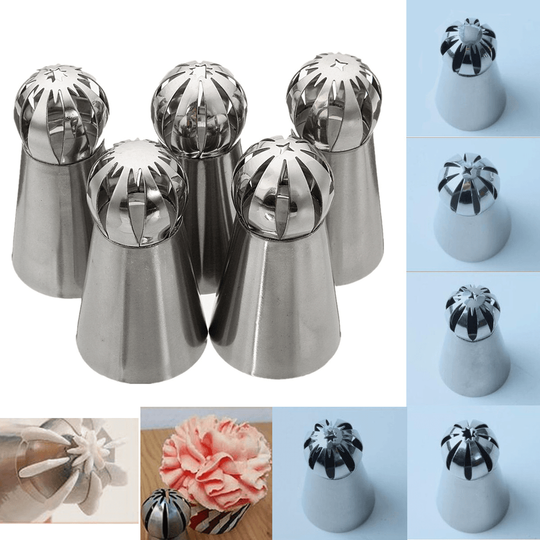 5Pcs Stainless Steel Sphere Ball Icing Piping Nozzle Cup Cake Pastry Tips Decor