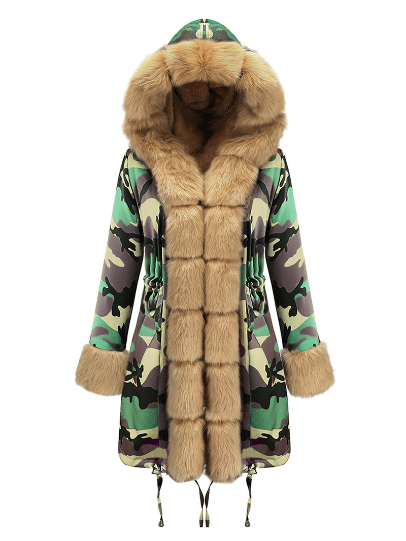 Long Sleeve Print Fur Collar Hooded Thick Coats - MRSLM