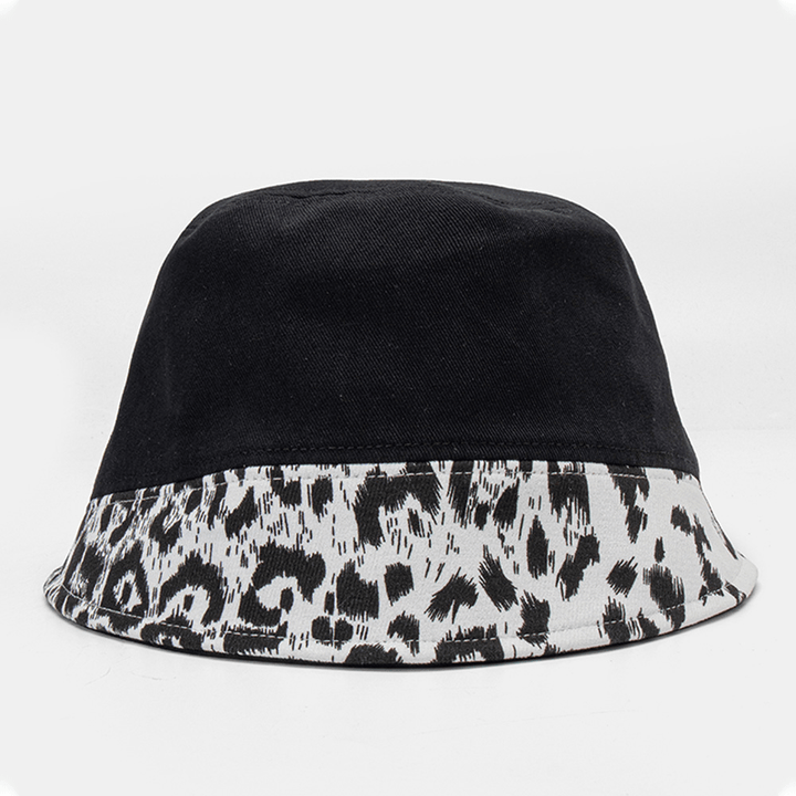 Women Patchwork Leopard Pattern Print Sun Hat Cotton Fashion All-Match Sunscreen Bucket Hat - MRSLM