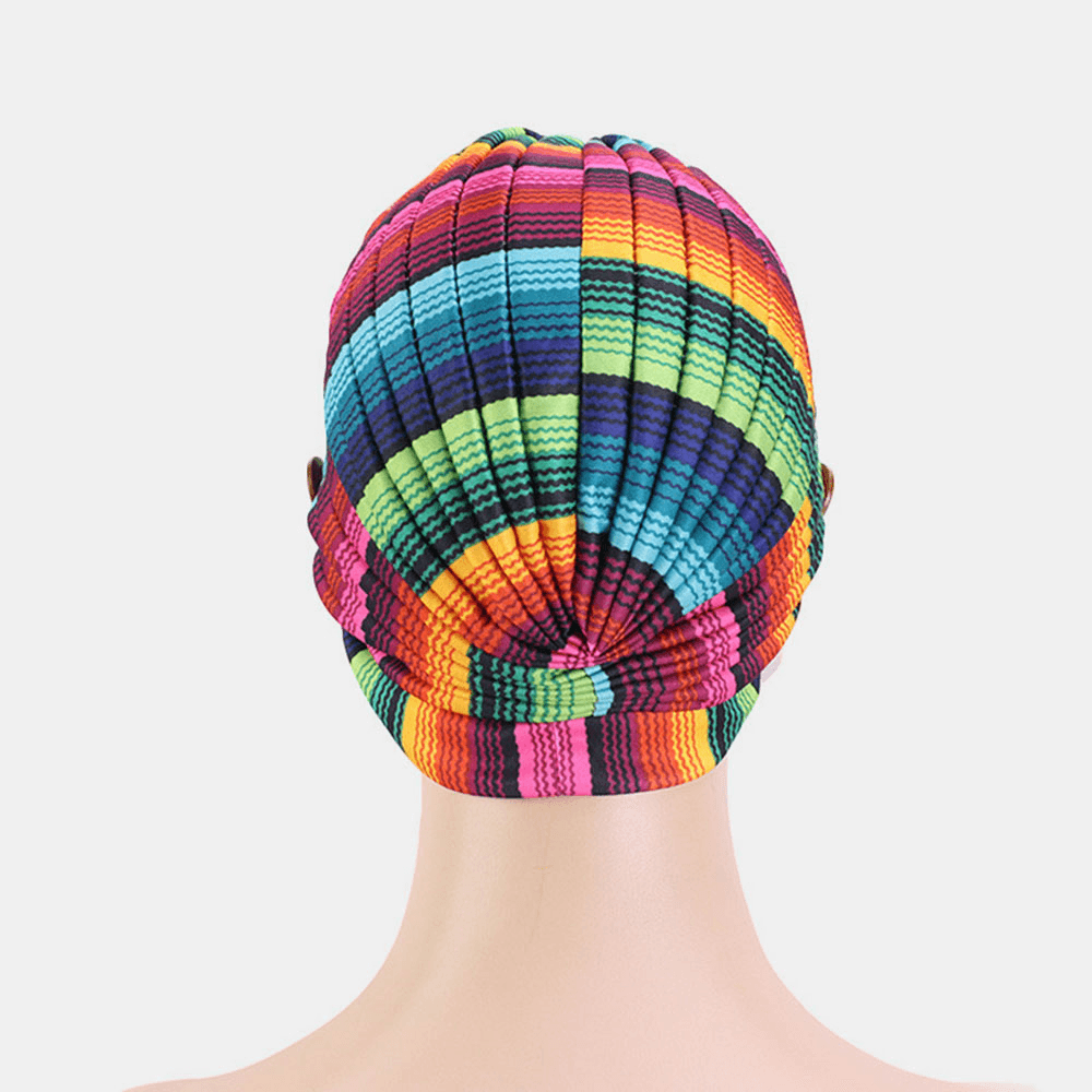 Printed Multi-Colored Beanie National Style Button Mountable Ears Prevent Strangulation