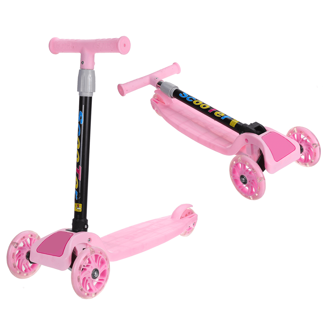 Kids 3 Wheel Foldable Scooters T-Bar Adjustable Riding Kick Scooters LED PU Flashing Wheels Exercise Balance for Kids Birthday