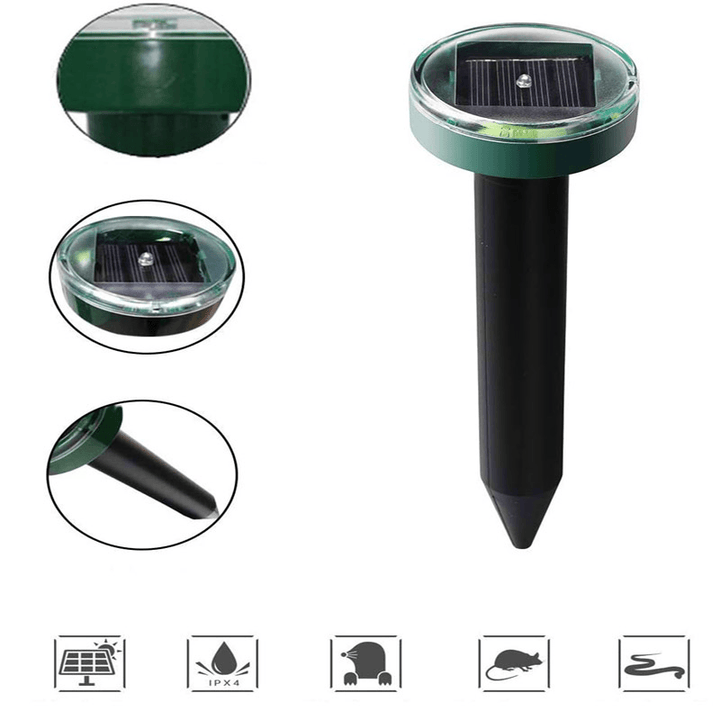 2Pcs Solar Mole Repellent Ultrasonic Outdoor Powered Sonic Gopher Mole Snake Mouse Pest anti Repeller