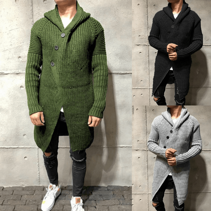 Sweater Cardigan Solid Color Hooded Long Knit Jacket