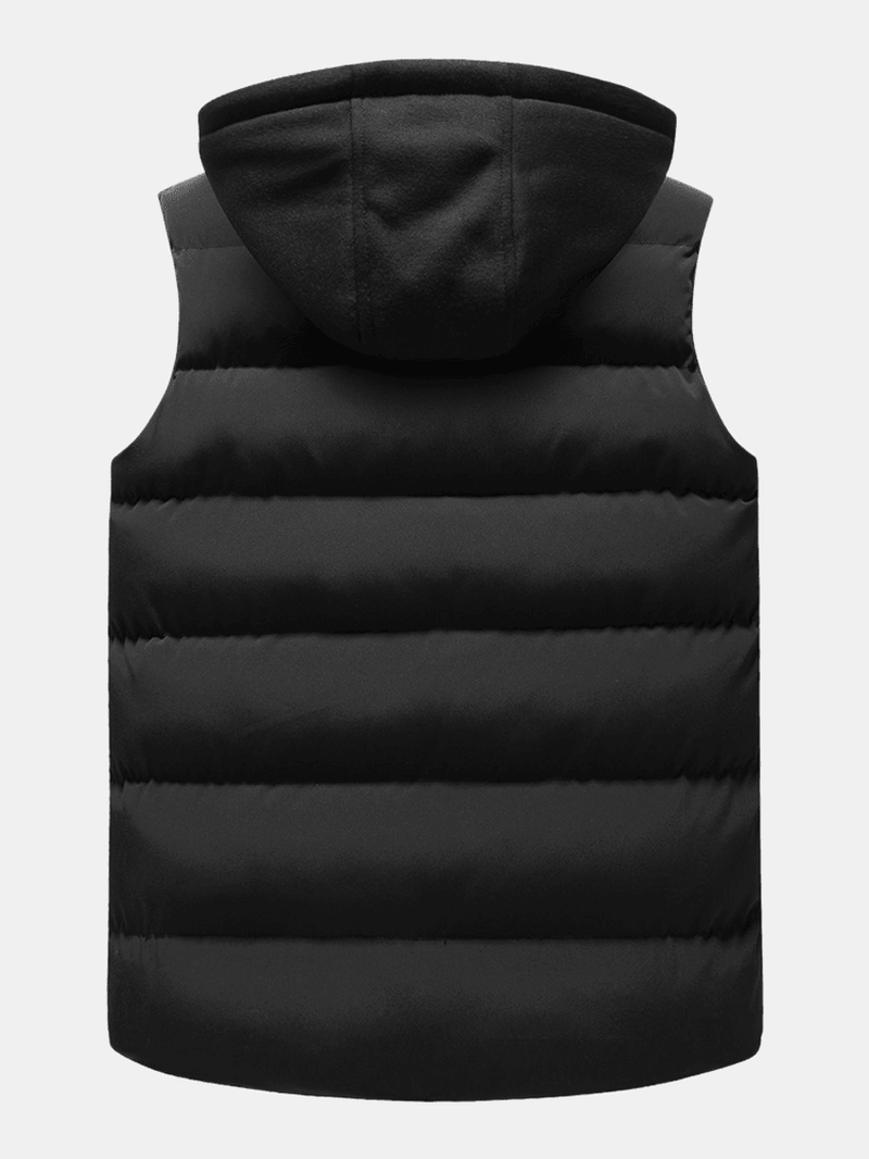 Mens Zipper Side Pocket Windproof Removable Hooded Warm Sleeveless down Jacket Vest