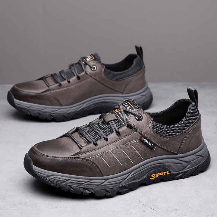 Men Cowhide Leather Breathable Soft Sole Waterproof Non Slip Outdoor Casual Sports Shoes