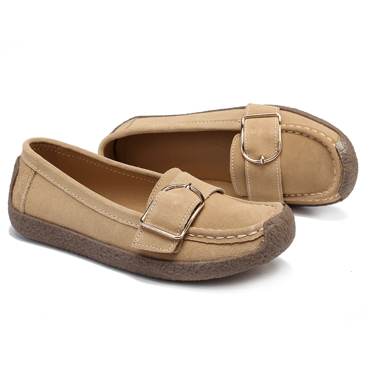 Women Metal Decor Suede Comfy Non Slip Soft Sole Casual Flats Loafers