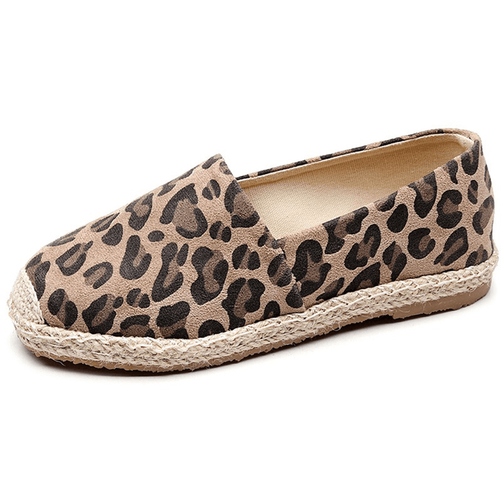 Women Leopard Printing Comfy Lightweight Casual Slip on Espadrille Flats - MRSLM