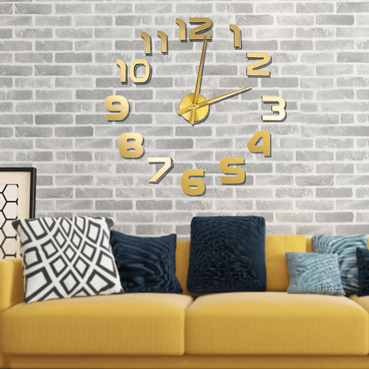 3D DIY Wall Sticker Clock Large Size Mirror Surface Decor Quartz