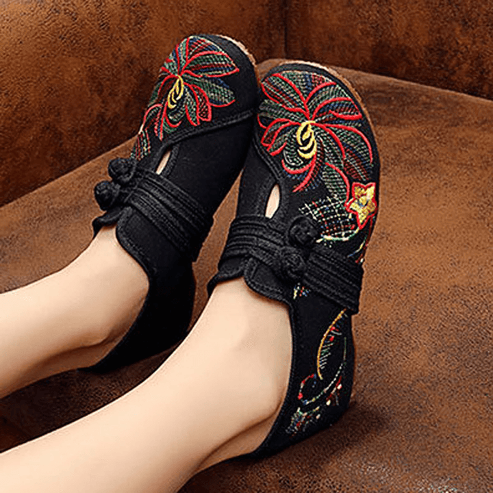 US Size 5-12 Women Casual Embroidery Floral Slip on Outdoor Flat Shoes