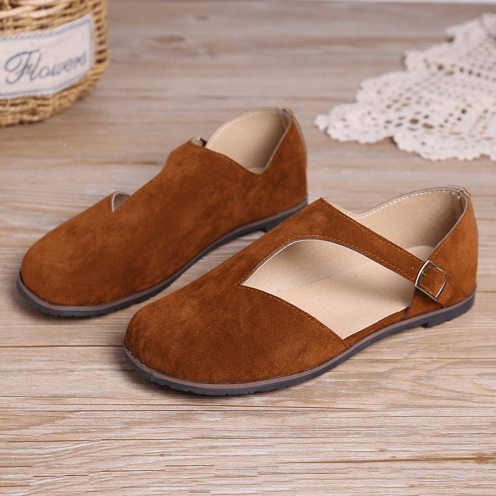 Women Comfy Suede Buckle Pure Color Flats