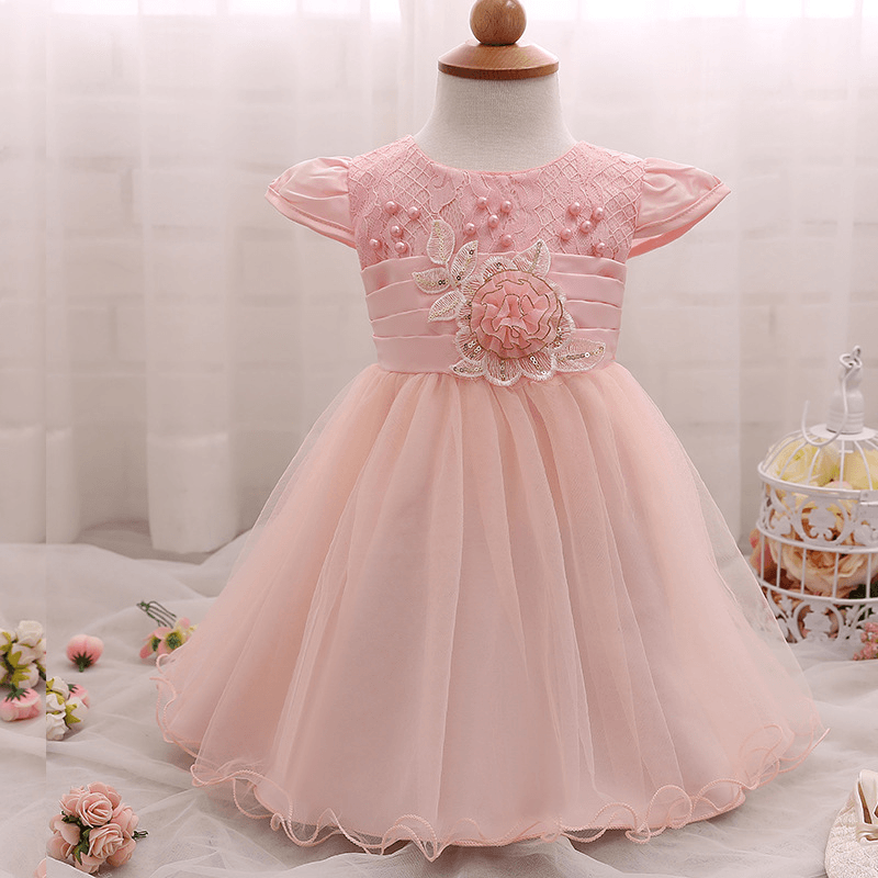 New Flower Lace Baby Skirt, Baby Baby Bright Pearl Children'S Dress, European and American Children'S Dress Wholesale - MRSLM