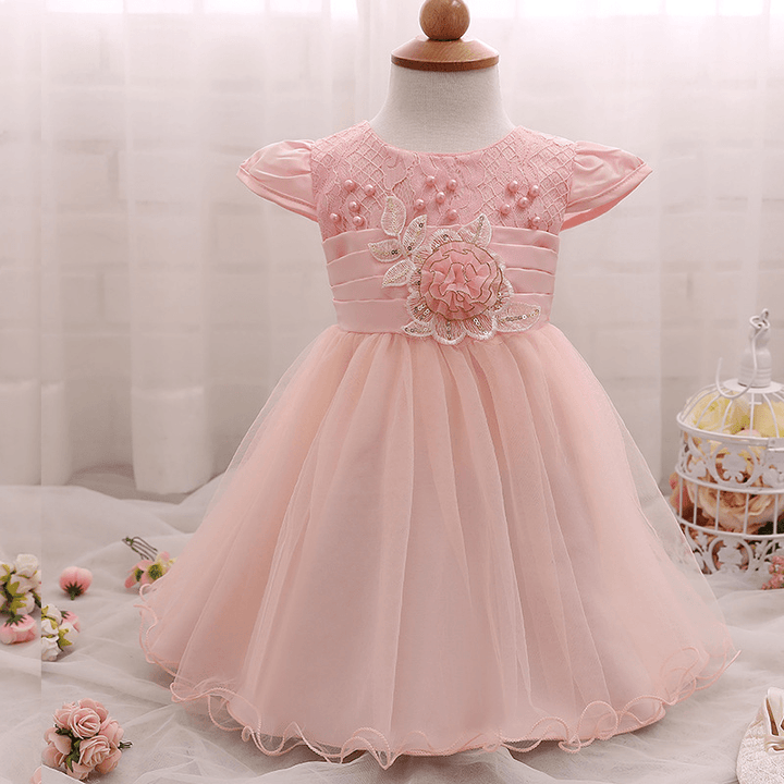 New Flower Lace Baby Skirt, Baby Baby Bright Pearl Children'S Dress, European and American Children'S Dress Wholesale - MRSLM