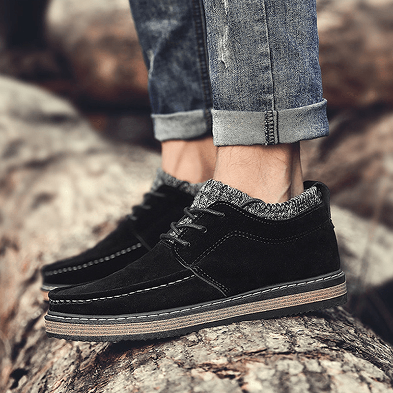 Men Brogue Style Knitted Suede Soft Sole Warm Oxfords Shoes