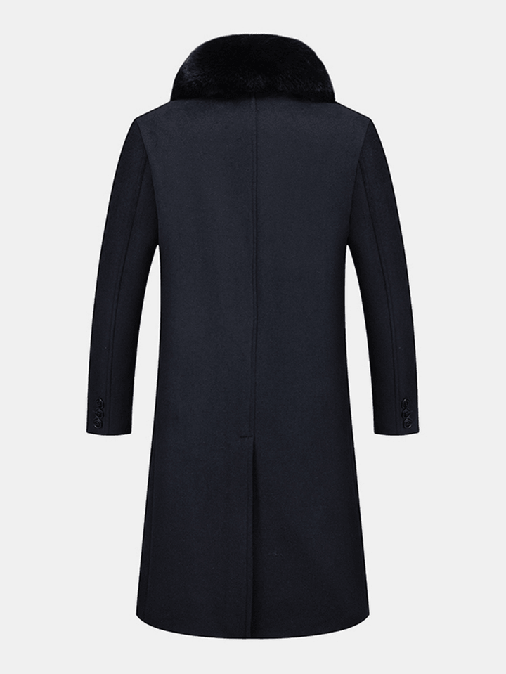 Mens Woolen Removable Collar Thicken Business Mid-Length Warm Overcoat