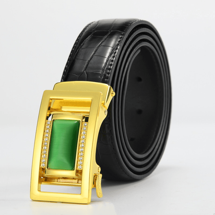 Jade Belly Pattern Alloy Diamond-Studded Automatic Buckle Belt