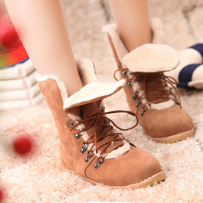 US Size 5-12 Winter Women Flat Boots Keep Warm Casual Lace up Snow Boots