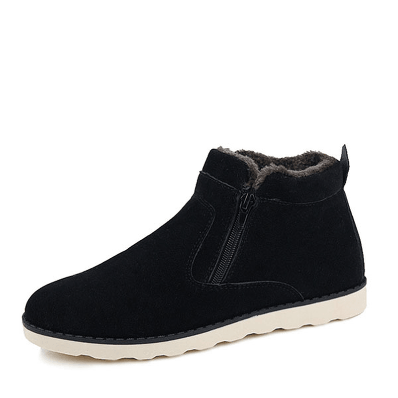 Men Comfortable Side Zipper Warm Fur Lining Suede Ankle Boots