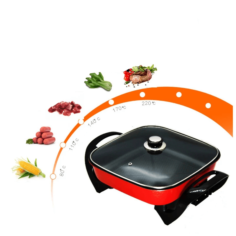 1500W 220V 5.5L Multifuctional Electric Skillet Heating Pan Hotpot Noodles Rice Eggs BBQ Soup Cooking Pot Food Steamer