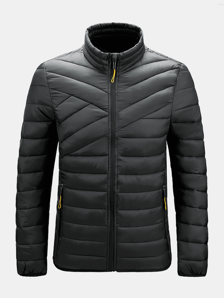 Mens Solid Quilted Zip up Basic Padded Coats with Welt Pocket