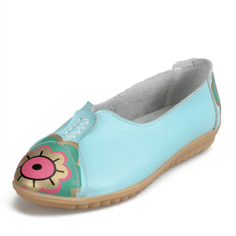 Sun Eye Flower Pattern Soft Leather Slip-Ons Lazy Driving Flat Loafers