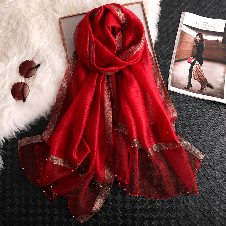 Fashion Big Red Silk Scarf Women'S Thin Scarf All-Match