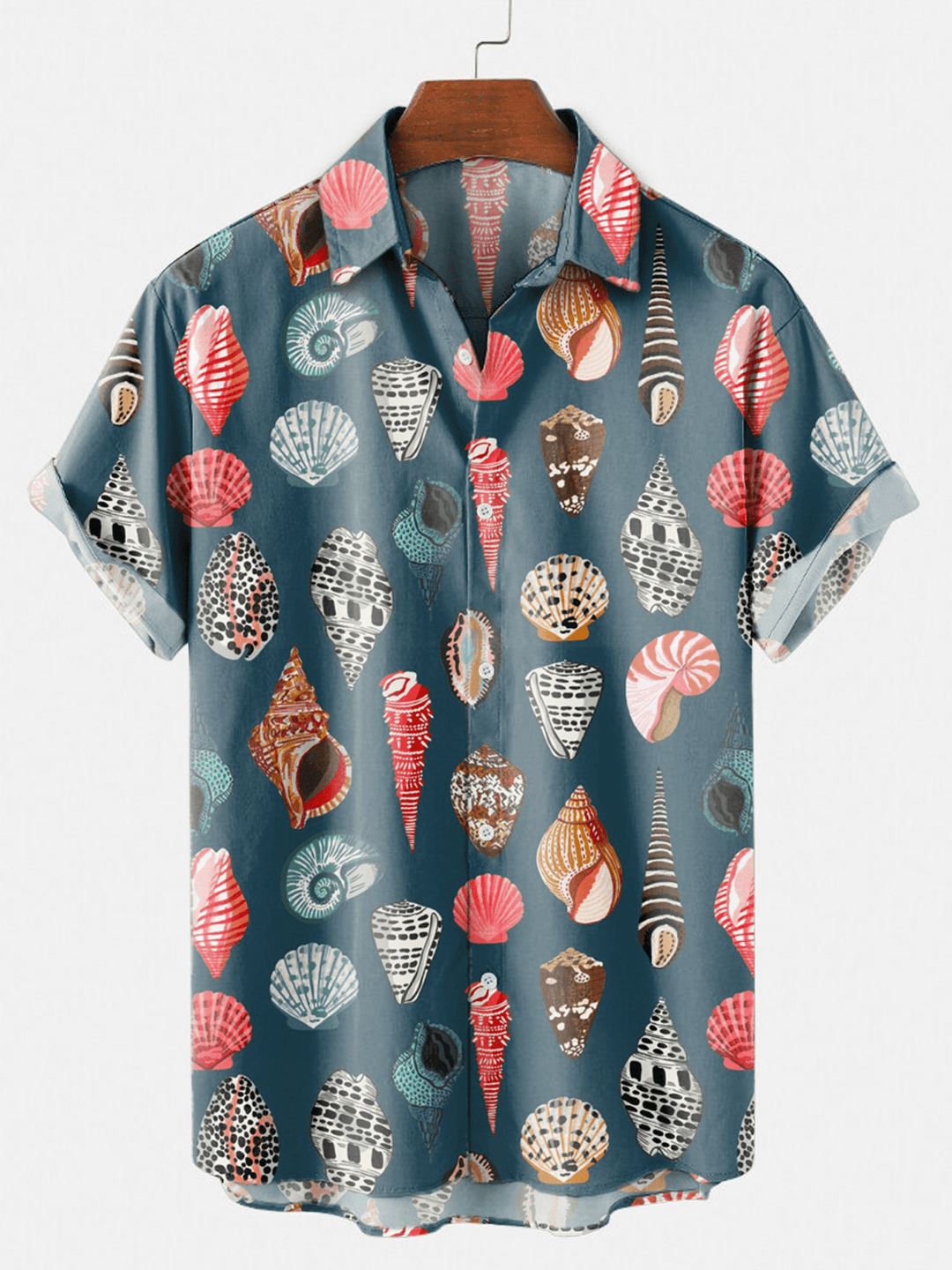 Summer Short-Sleeved Shirt with Starfish Element Digital Printing