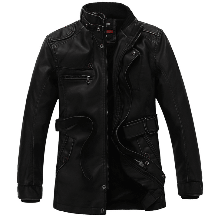 New Men'S Leather Jacket Thickened and Velvet Autumn and Winter Models