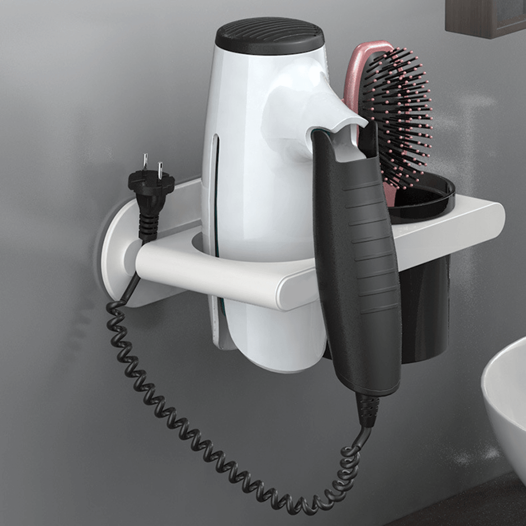 Hair Dryer Comb Holder Wall Mounted Bathroom Organizer Rack Storage Accessories