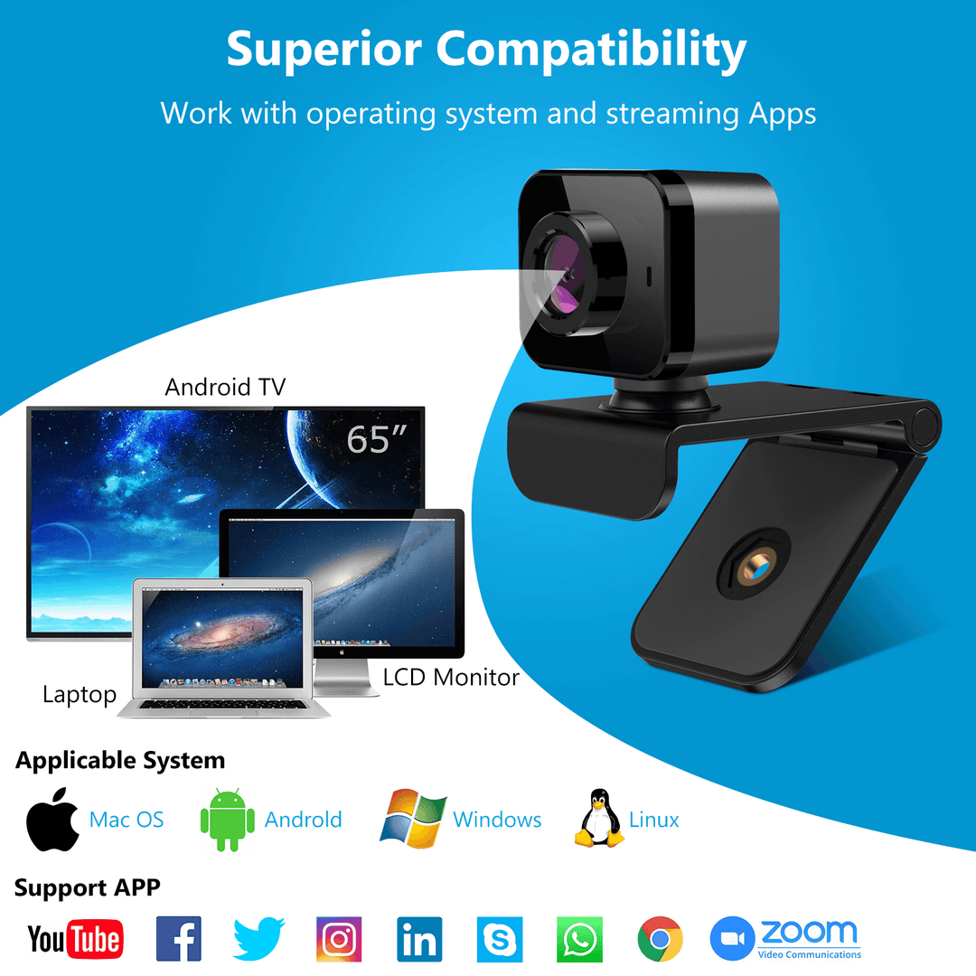 C5 1080P Autofocus USB Webcam Plug and Play 130¬∞ Viewing Angle Light Correction Web Camera with Stereo Microphpne Support Android Windows Linux for Streaming Online Class Meeting Video Call