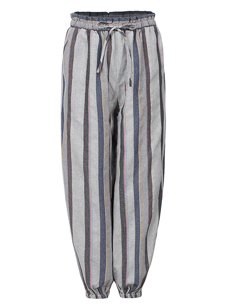 Women Casual Striped Elastic Waist Trousers Pants