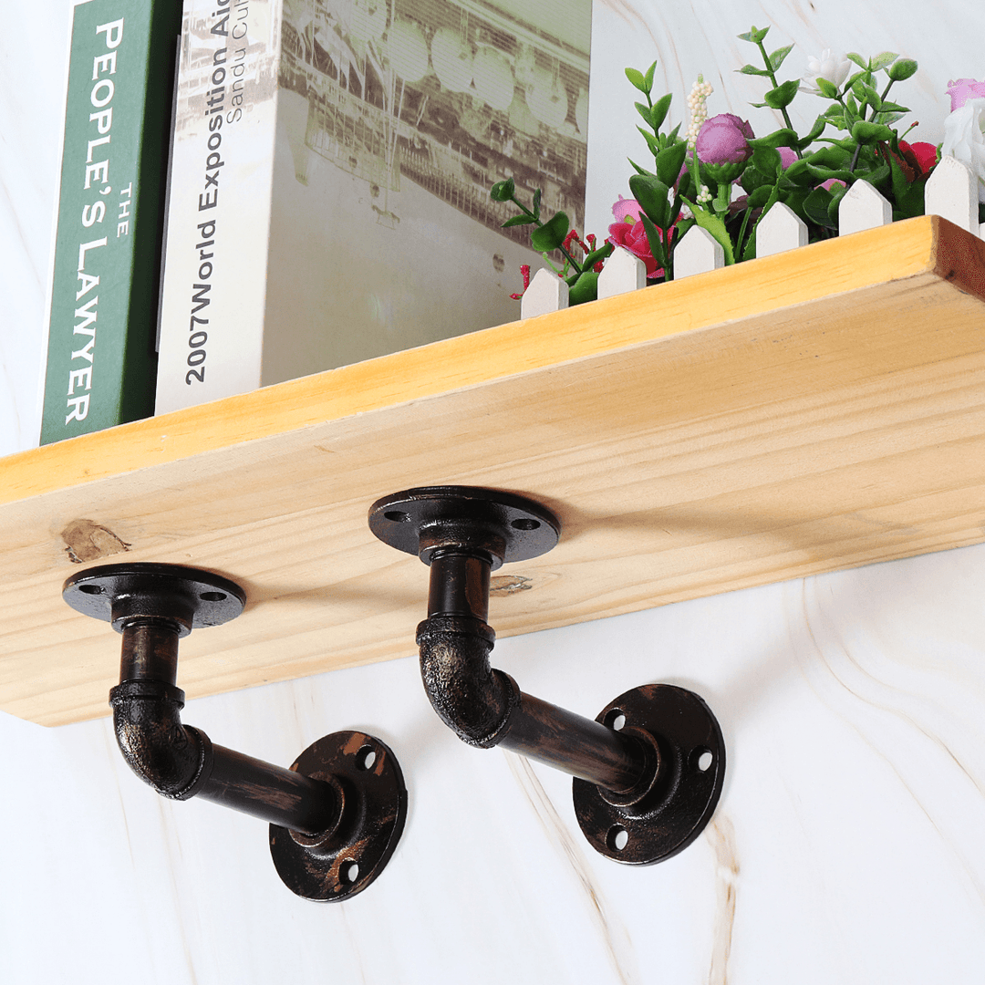 2Pcs Industrial Steel Pipe Shelf Bracket DIY Rustic Heavy Duty Decor Shelves