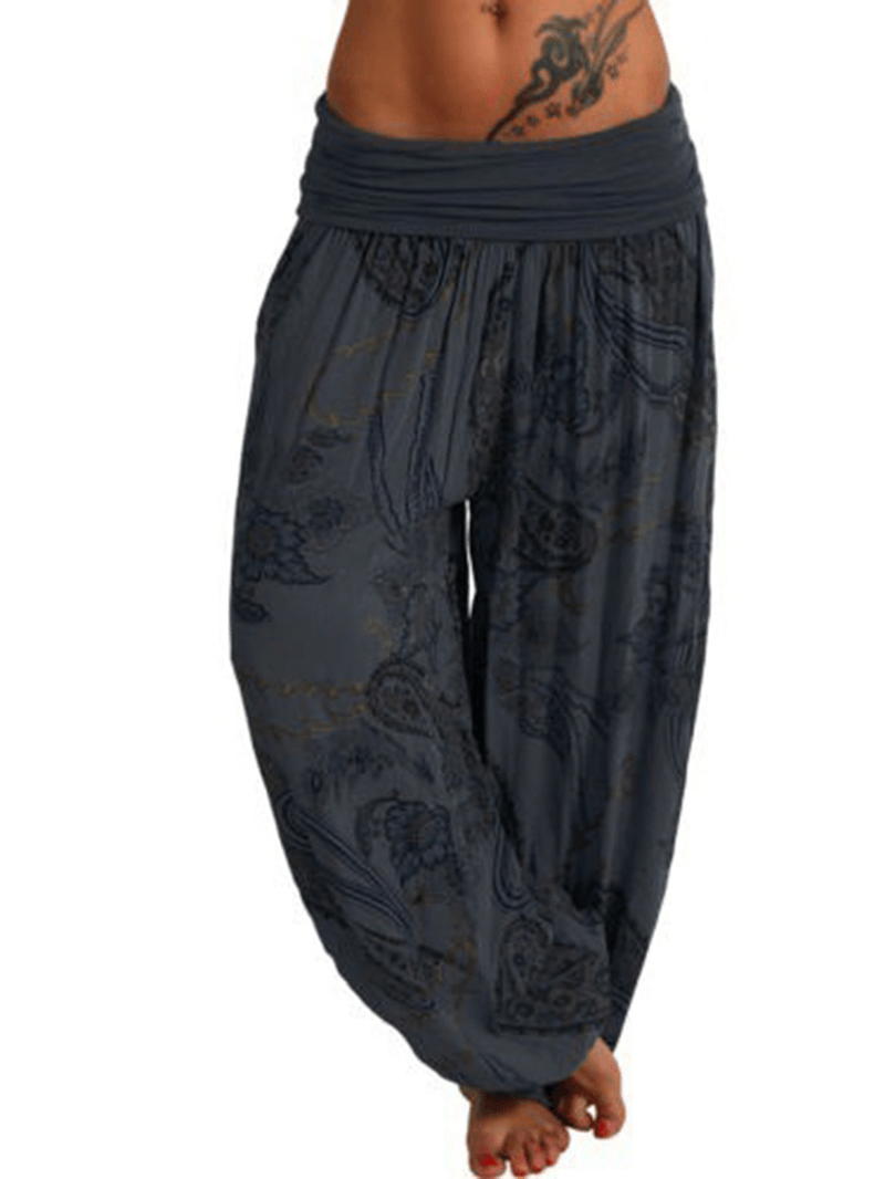 Women Casual Loose Floral Print High Waist Wide Leg Yoga Pants