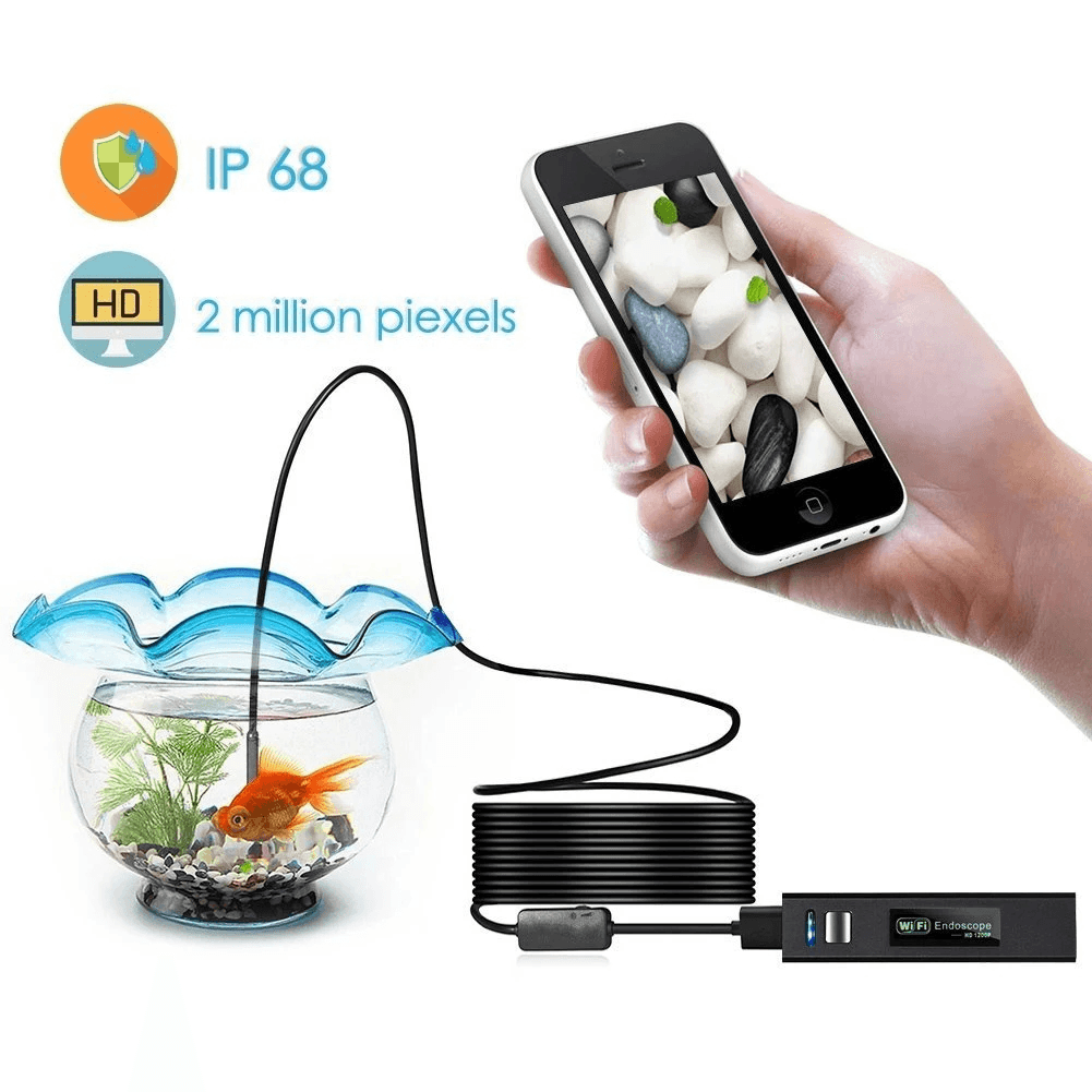 Wireless Endoscope Camera Wifi 1200P HD Borescope Inspection Camera IP68 Waterproof Snake Camera for Iphone Android for Inspecting Motor Engine Sewer Pipe Vehicle