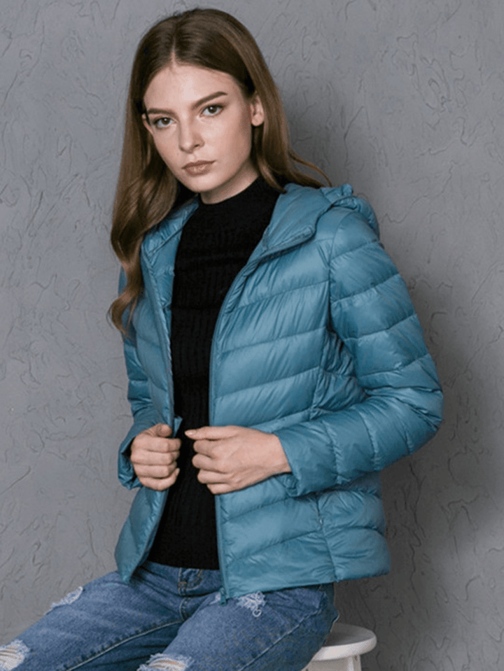 Casual Women Zipper Pure Color Long Sleeve down Jackets