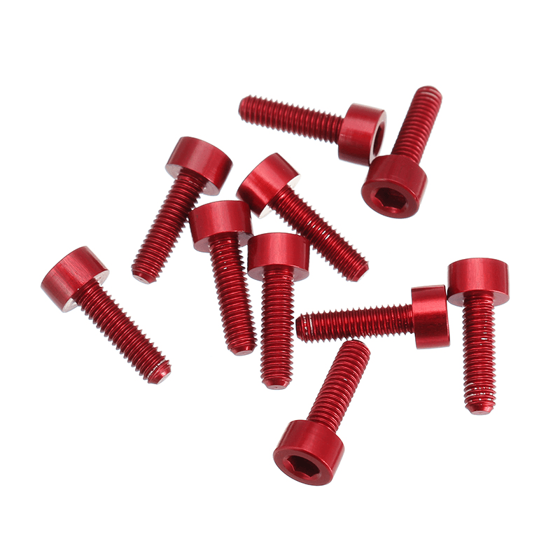 Suleve‚Ñ¢ M3AH2 10Pcs M3X10Mm Hex Socket Cap Head Screws 7075 Aluminum Alloy Red