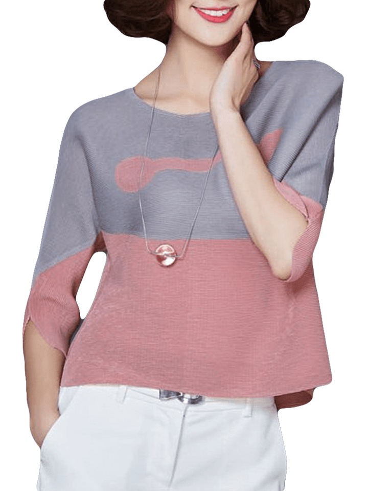 Two-Tone Patchwork O-Neck Half Sleeve Shirts