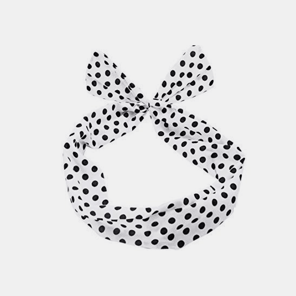 Women Cute Sweet Bow Headdress Dot Stripe Pattern with Adjustable Straight Wire Fabric Cross Tie Headband - MRSLM