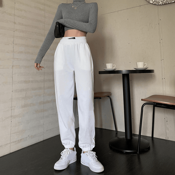 Ladies New High Waist Slim Straight Track Pants