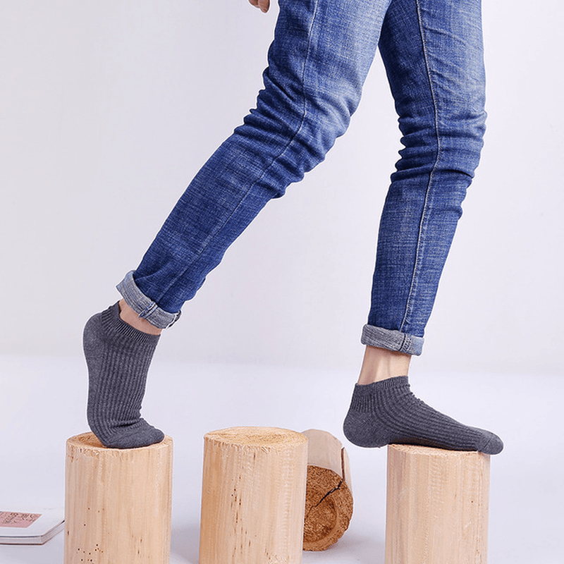 Men'S New Breathable Double Needle Boat Socks Men'S Socks Wild Solid Color Draw Socks Socks Cotton Sweat Socks