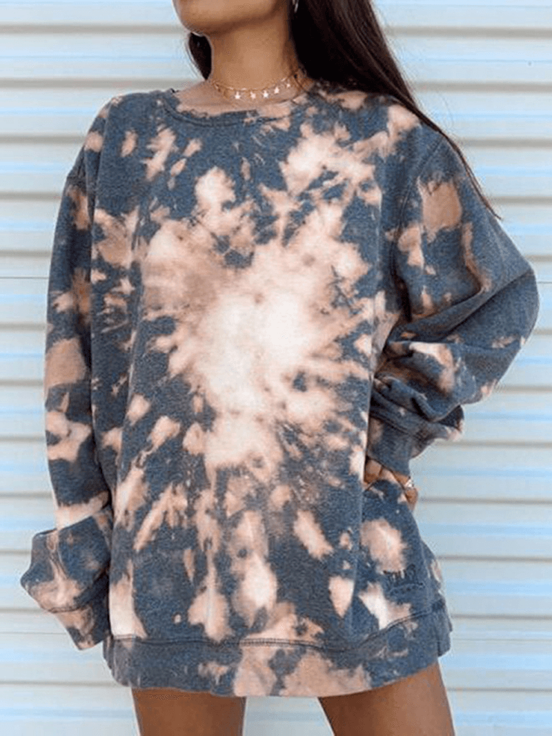 Women Tie Dye round Neck Loose Pullover Long Sleeve Sweatshirts