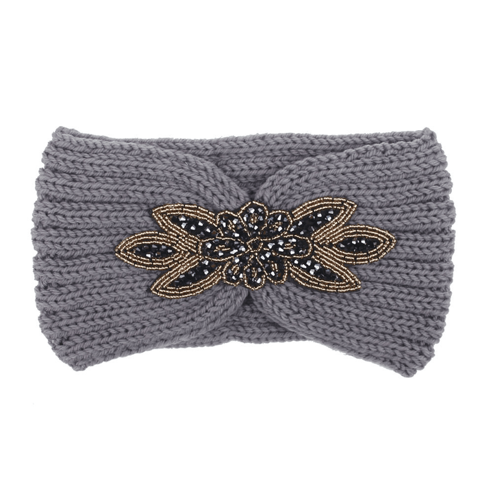 Hair Band with Hexagonal Diamond Sticking Knit Woolen Head